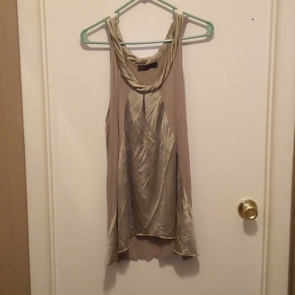 The Limited Tops - The Limited Elegant Goldish Sleeveless Rolled Collar Shirt - Size Large